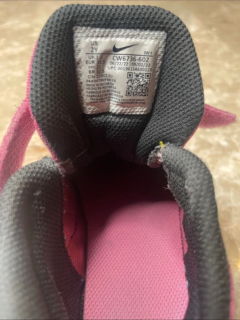 Nike Kids Pink and Black Velcro Athletic Sneakers
